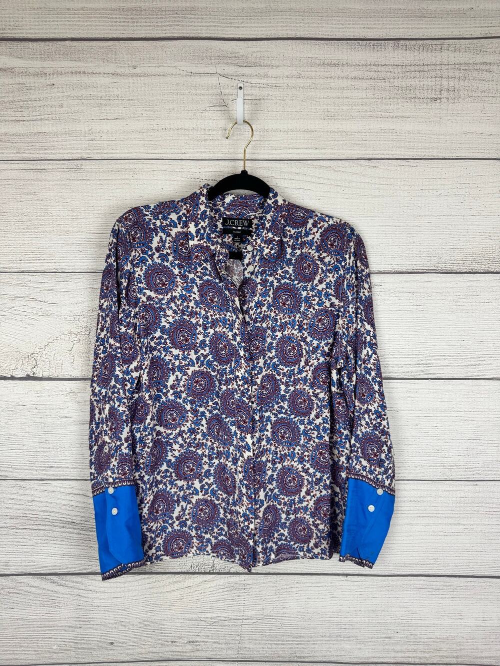 J.Crew Women's Blue Red Floral Classic Button Up Long Sleeve Top Size 6